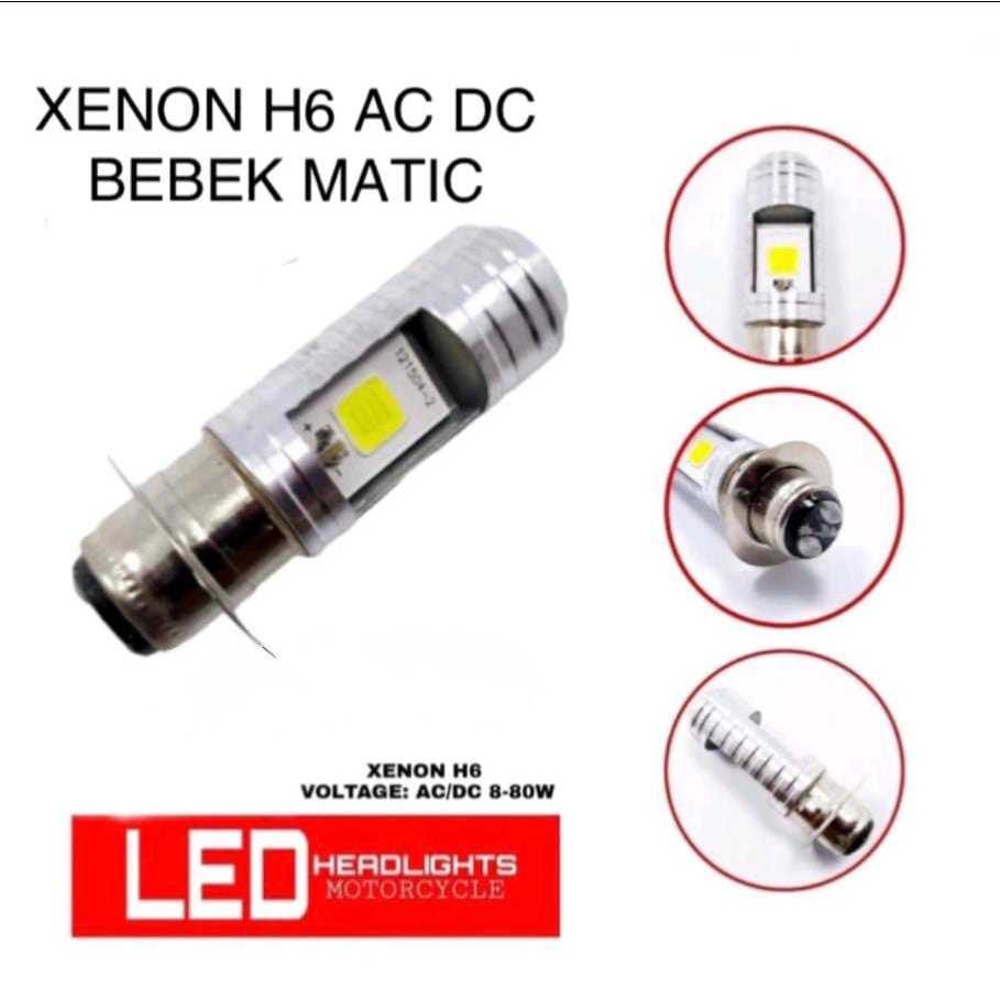Bohlam lampu depan H6 AC DC (1pcs) Led 12 Volt Kaki 1 Terang 2 sisi impor, Bholam depan ac dc motor,
