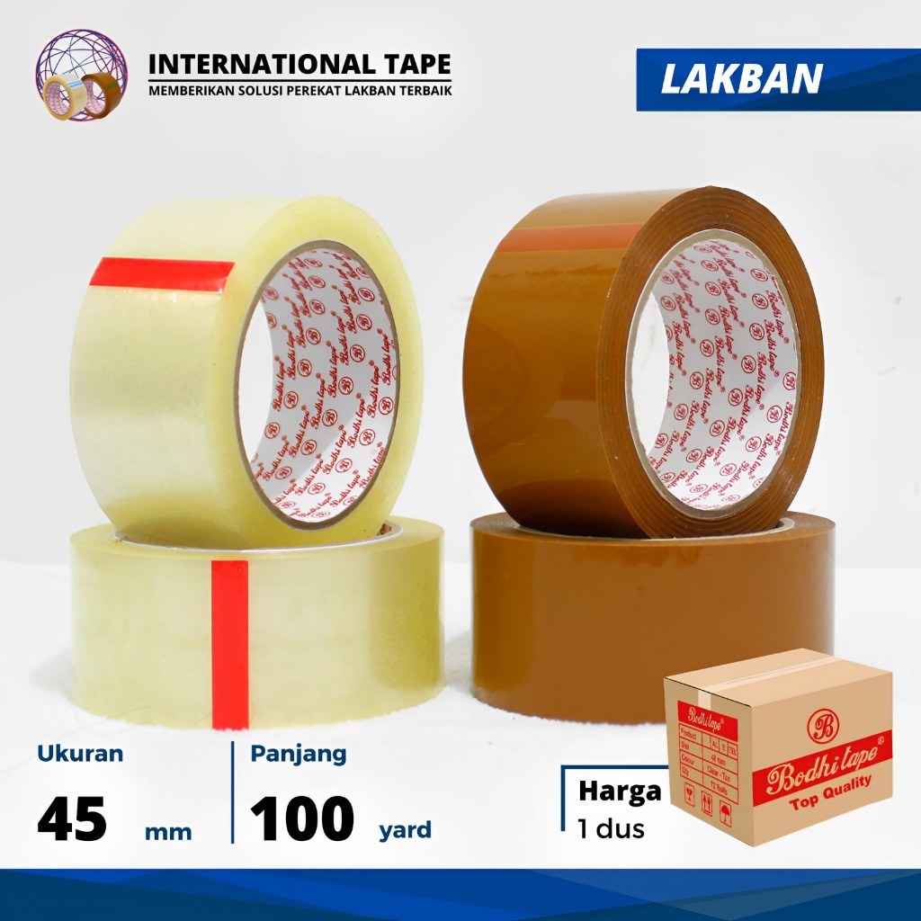 

Plakban OPP lakban BODHI " bening coklat 45mm x 100 yard TAPE "PERDUS