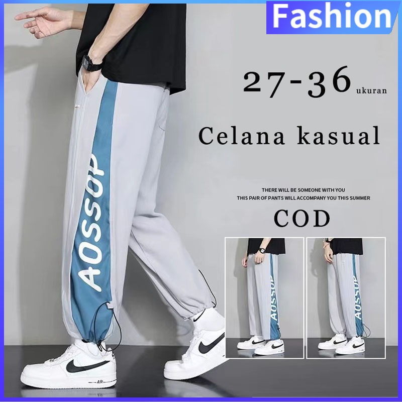 Celana Cargo Panjang Pria Blue Cargo Pants Cowok Wide Leg Korean Style Celana Kulot Celana Olahraga 