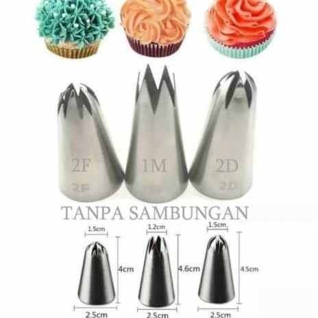 Spuit 1M, 2D, 2F spuit penghias kue tart cupcake spuit bunga buttercream stainless import