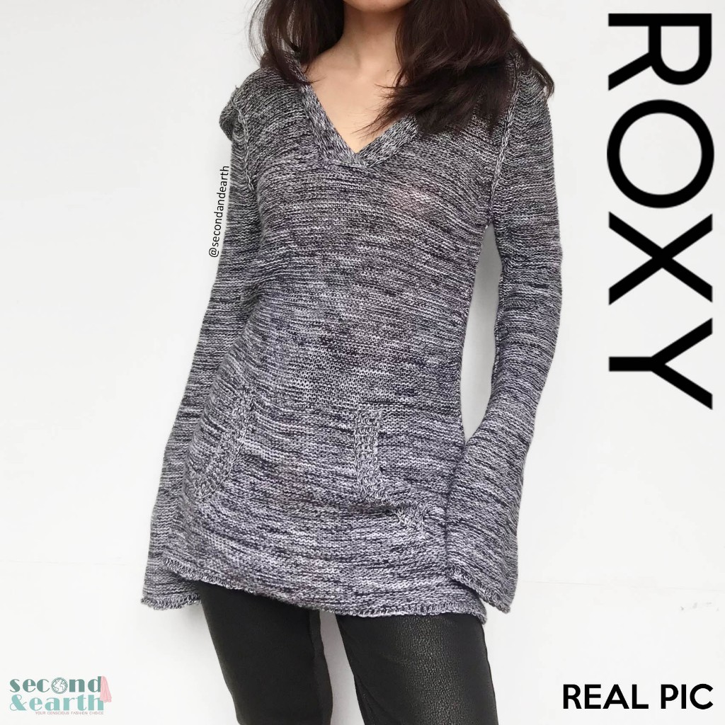 Roxy Sweater Rajut (XS-L) Atasan Rajut Lengan Panjang Slim Fit Hoodie Abu Polos Long Sleeve Fitted S