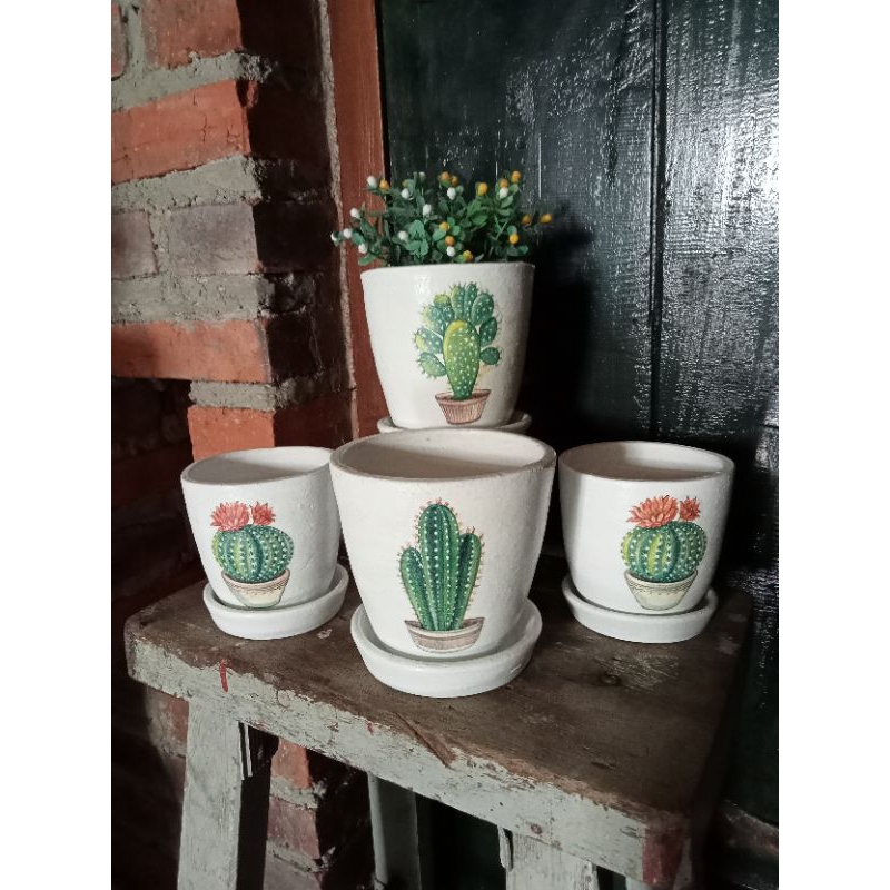 paket pot decoupage/pot teracota/pot bunga/pot gerabah/vas bunga/dekorasi/pot decoupage/pot tanah li
