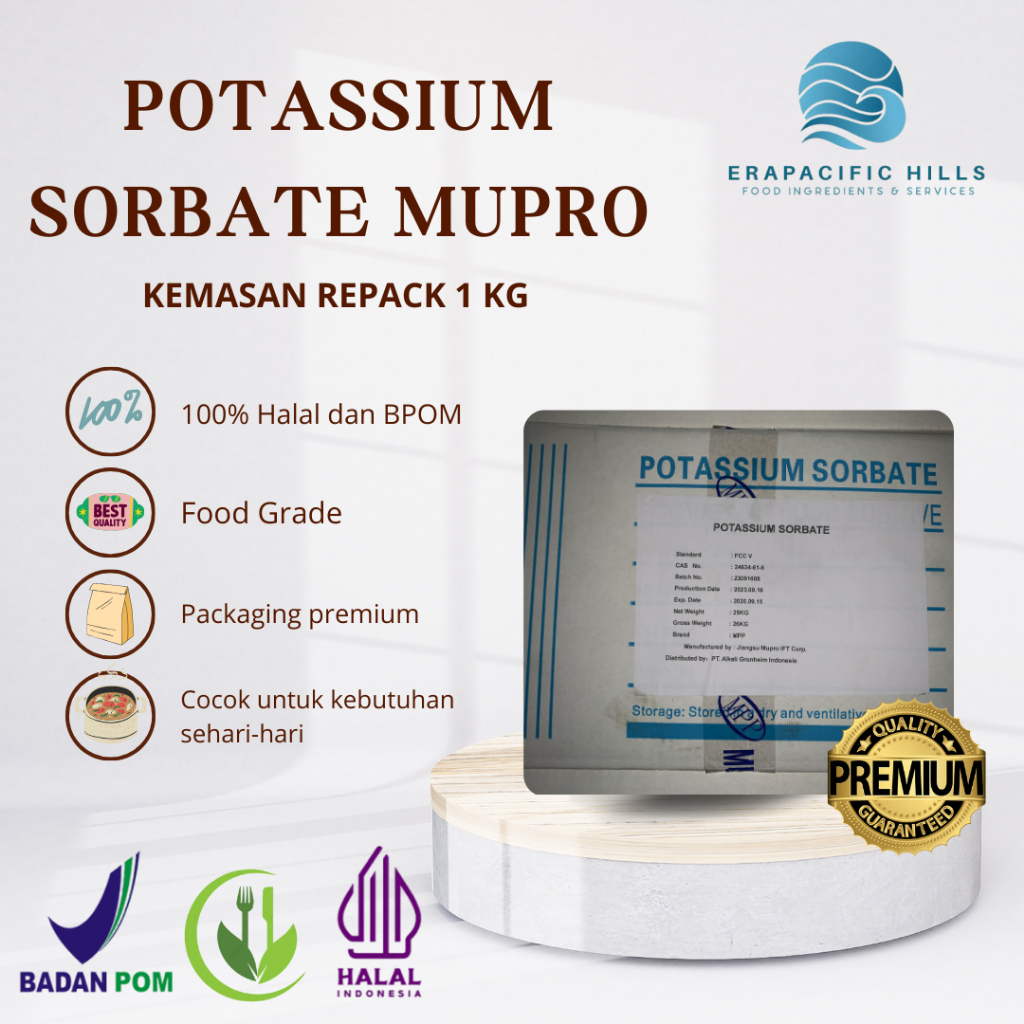 

Potassium Sorbate Mupro/ 1 KG / Pengawet makanan & Minuman / Food Grade