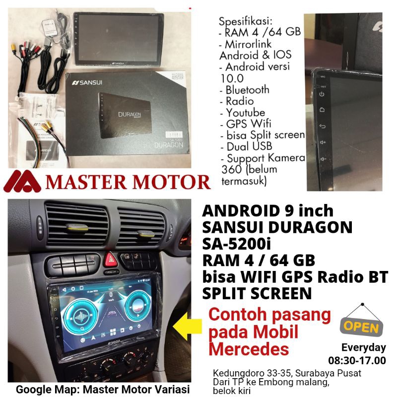 Paket Android Sansui DURAGON 9" / 10" Ram 4/64 GB + KAMERA Parkir SKELETON SKT 529 2in1 Wifi GPS BT 