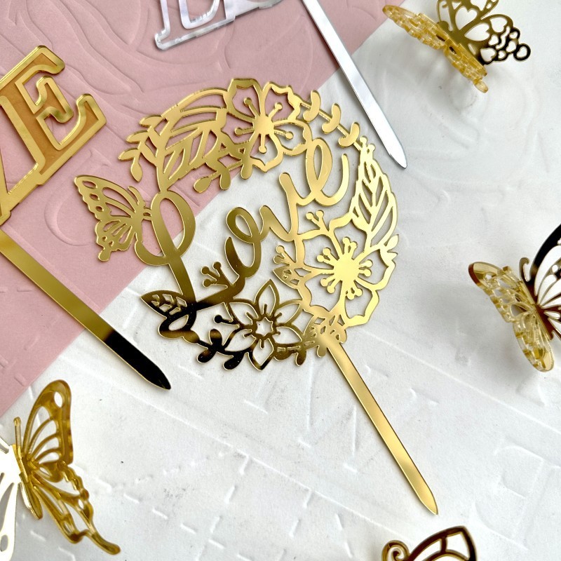 CAKE TOPPER AKRILIK LOVE KUPUKUPU HIASAN KUE BUTTERFLY VALENTINE DEKORASI KUE ACRYLIC CINTA