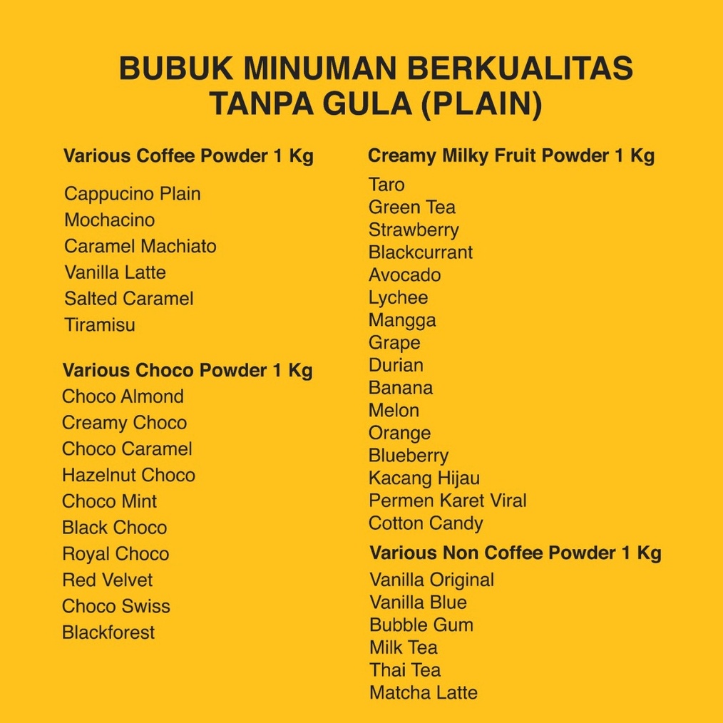 

DISKON BRANDS FESTIVAL Grosir Serbuk Minuman Aneka Rasa Bubuk Minuman Kekinian Harga Grosir Bubuk Minuman Aneka Rasa Premium Powder Drink JPS 1Kg Bubuk Minuman Terbaik buruan