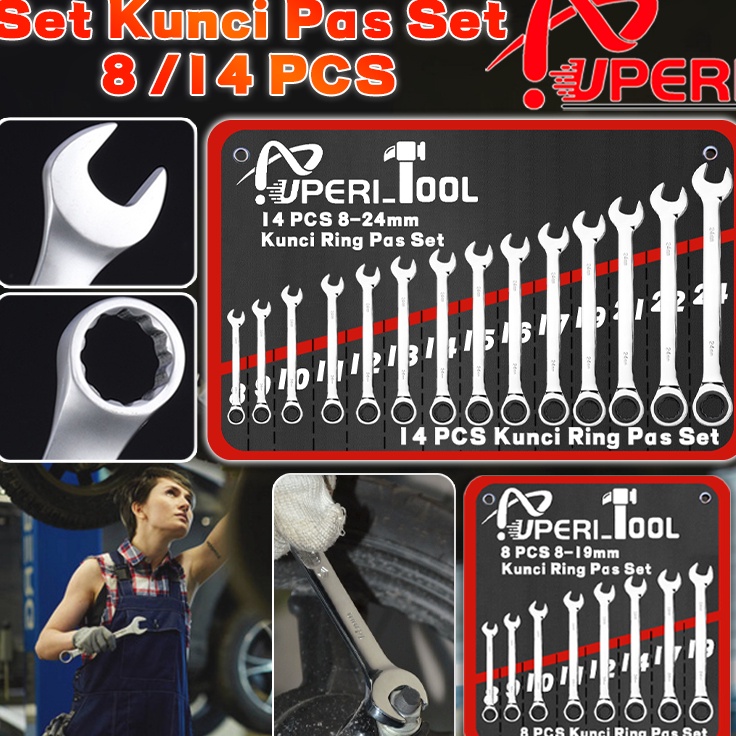 14PCS  8pcs Set Kunci Ring Pas 824mm  819mm konci pas Harga murah Full Set Kunci Ring Pas Alat Perka