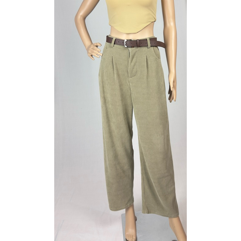 Celana Kulot Corduroy - JR Fashion Shop -  Celana Panjang Loose Fit Wanita Dengan Ikat Pinggang