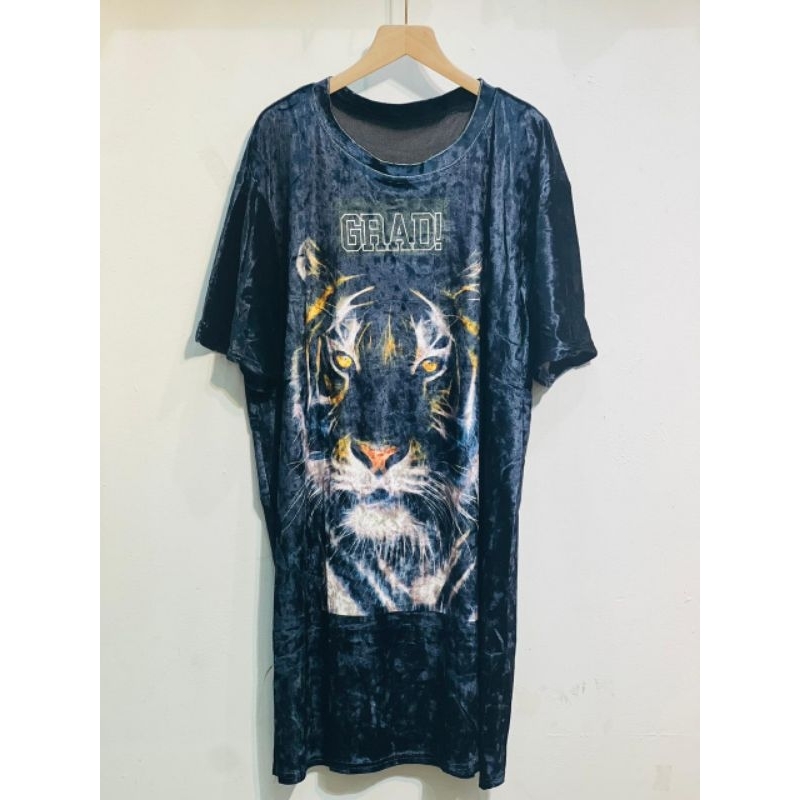 Mini dress bludru velvet motif macan hitam ld 120-130 pjg 90cm