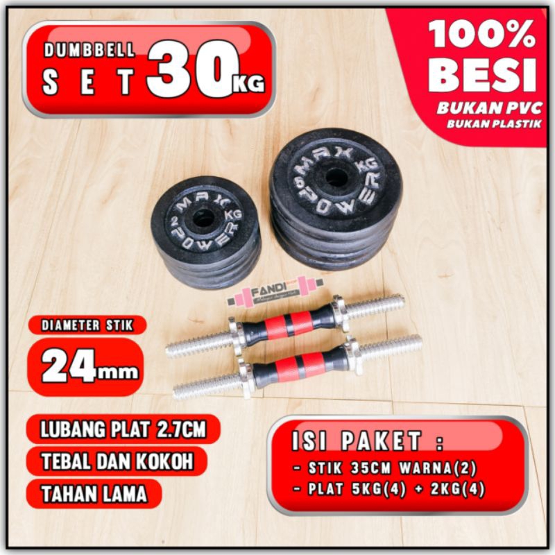 Barbel 30Kg - Dumbbell Set 30Kg - Dumble 30Kg - Dumbell 30Kg - 2 Stik