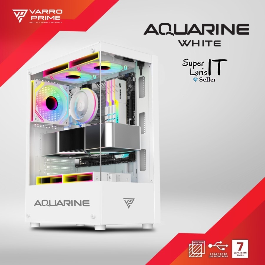 Varro PRIME AQUARINE Casing Gaming Transparan WHITE ATX