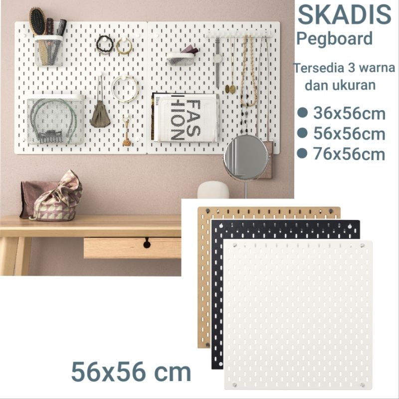 SKADIS Papan Berlubang 56x56cm, Pegboard, Papan Gantung Organiser Putih, Hitam, atau kayu