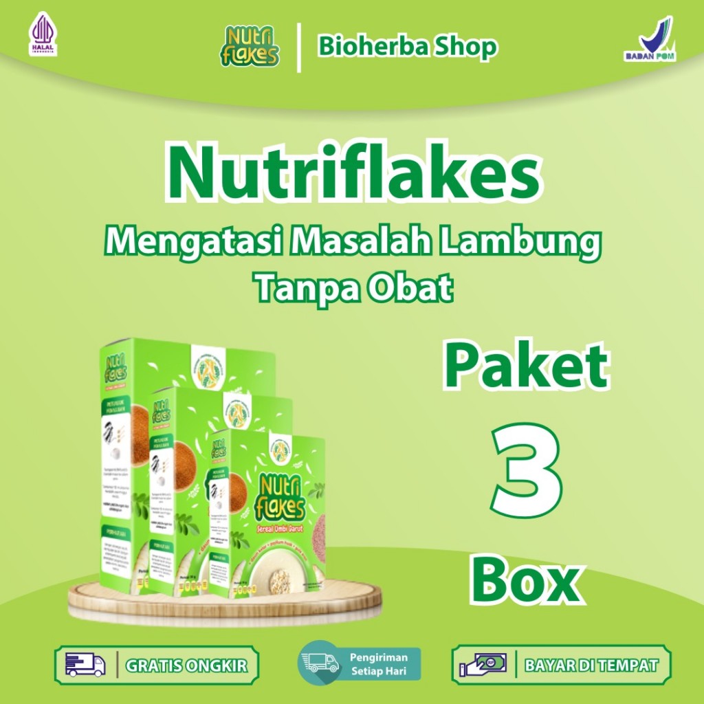 

Nutriflakes Sereal Umbi Garut Paket 3 Box Ampuh Mengatasi Maag Kronis GERD Asam Lambung Sehatkan Masalah Lambung Melancarkan Sistem Pencernaan Sereal Pengganti Makanan untuk Diet Alami Terbuat dari Umbi Garut