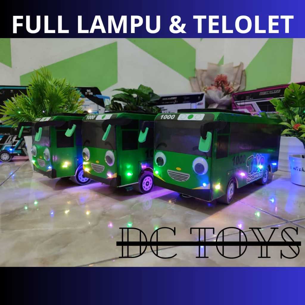Mainan Miniatur Bus Tayo Warna Hijau Full Lampu
