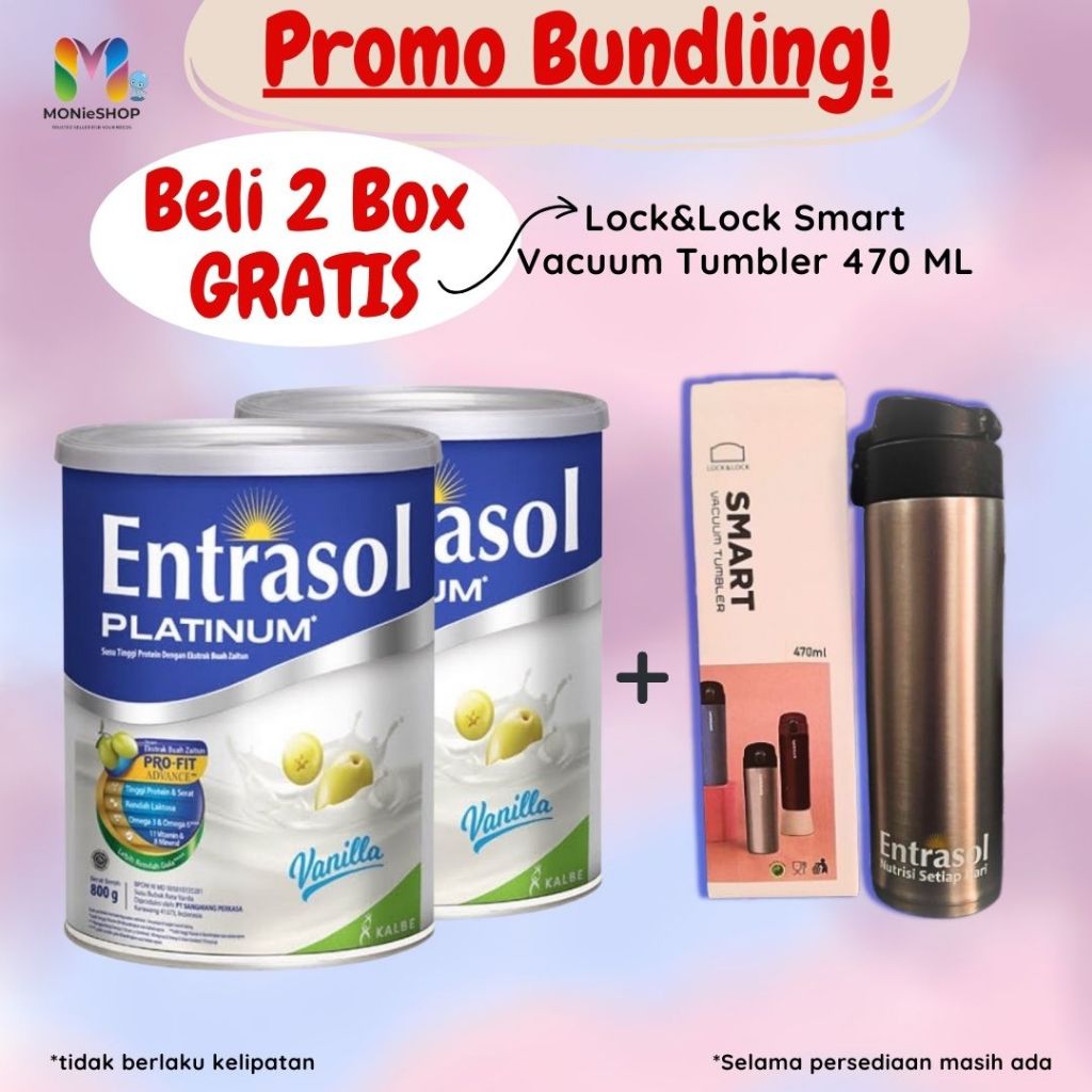 

MONIESHOP - BUNDLING ENTRASOL PLATINUM 800G VANILLA BELI 2 GET FREE GIFT