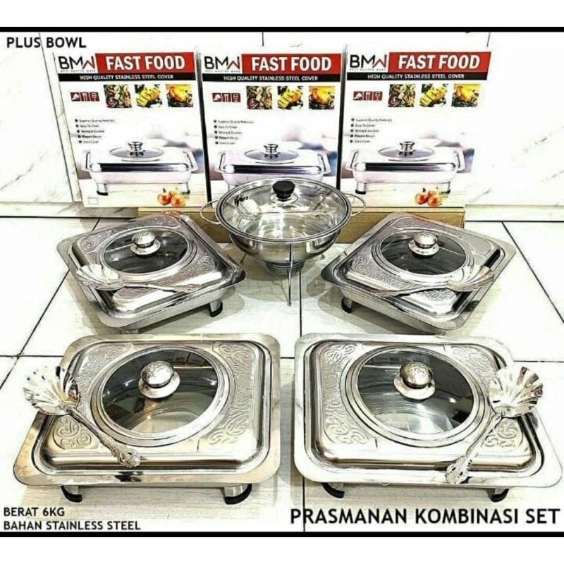 Prasmanan Set 4 + 1 free sendok sop 4 pcs tutup stainless , Setenggah kaca