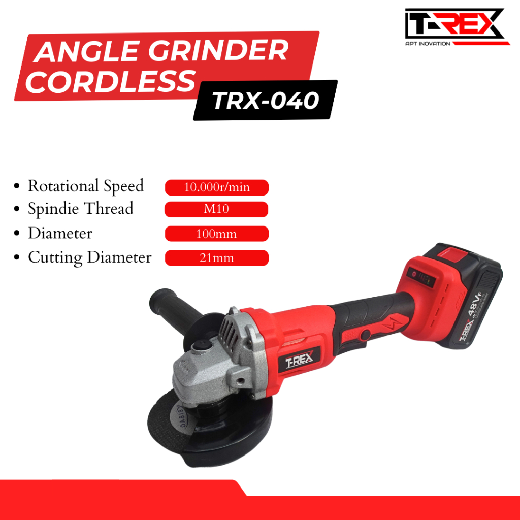 TREX Gerinda Baterai Brushead 4Inch  Mesin Gerinda Baterai Tangan Cordless Angle Grinder Mesin Gerin