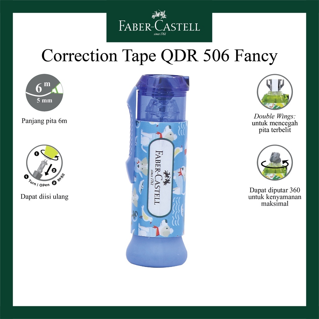 

CORRECTION TAPE / TIP EX KERTAS FABER CASTEL QDR506 BLUE DOG