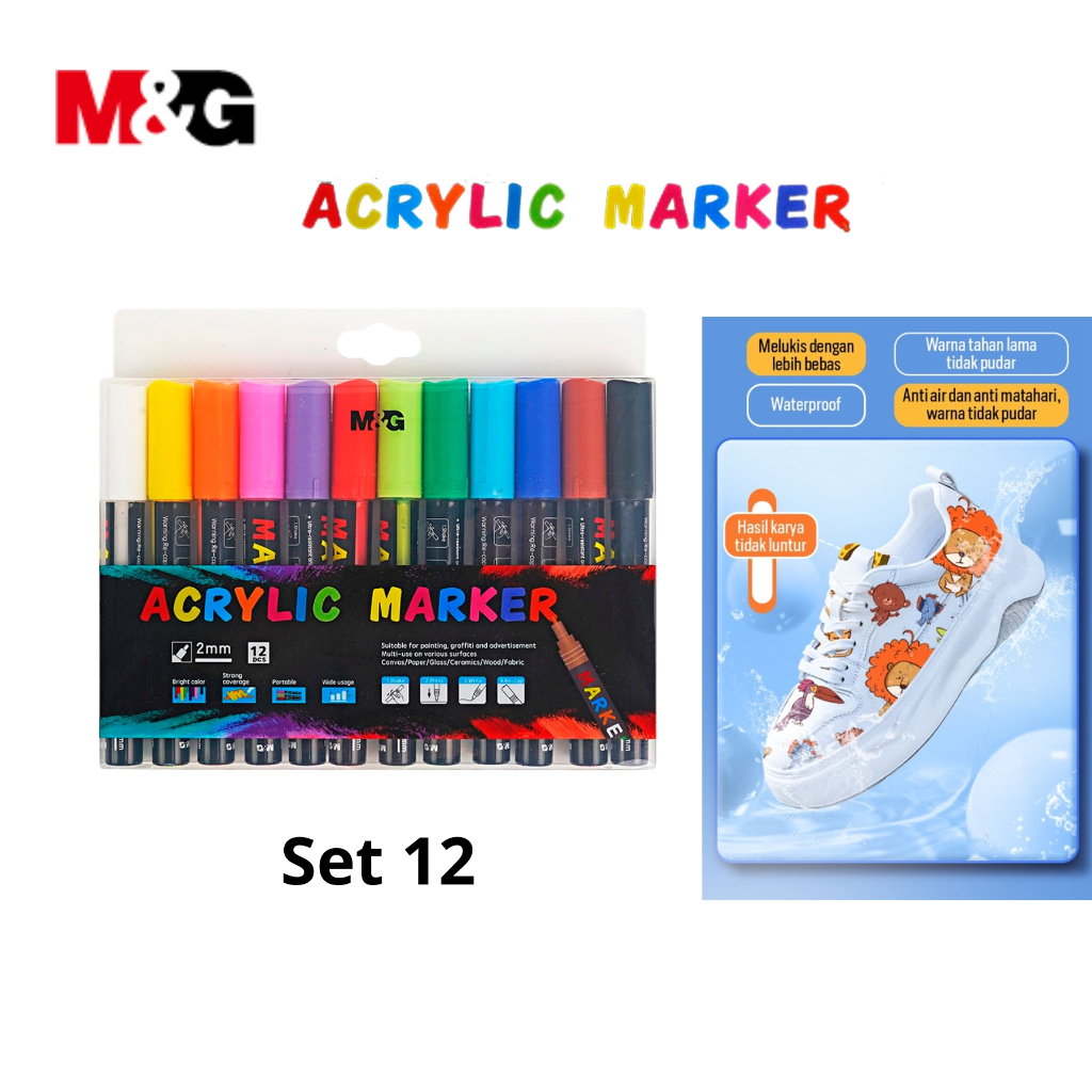 

Acrylic Marker M&G Spidol Akrilik Multifungsi Waterproof Permanent Painting Graffiti #APL976E1 - Set 12 Warna