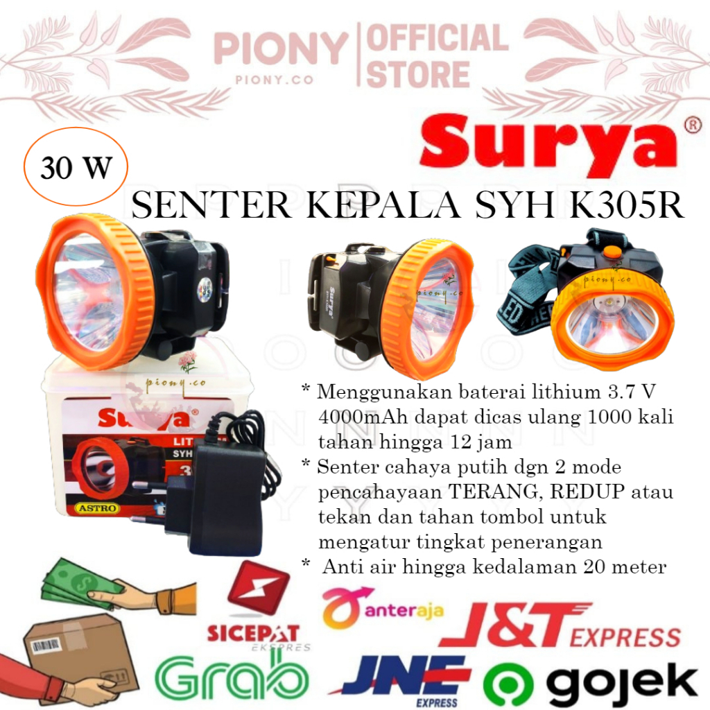 SURYA SENTER KEPALA SUPER TERANG / SURYA SYH 305, SYH 256R,  SYH 655A / SENTER LED KEPALA SUPER TERA