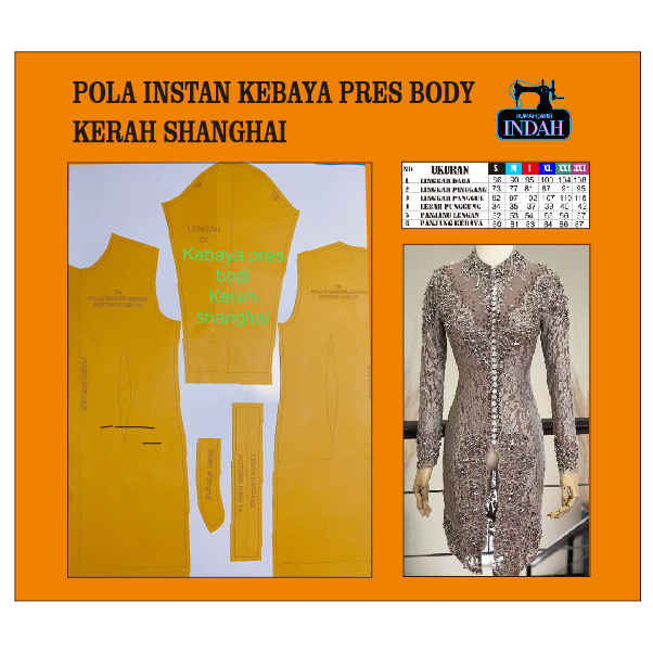 RST Pola Kebaya Pres body kerah shanghai Pola instan kebaya wanita Pola Kebaya Wanita 1 size