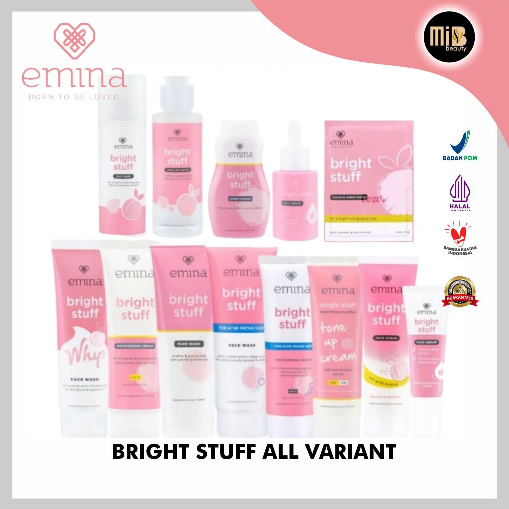 EMINA Bright Stuff Series | Facial Wash | Micellar Water | Toner | Moisturizer| Tone Up |Serum Wajah