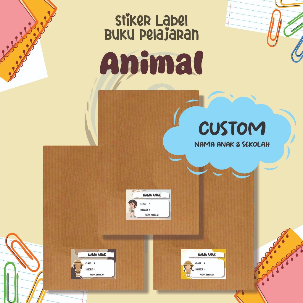 

( 30pcs ) Stiker Label Buku Pelajaran TEMA ANIMAL / Stiker Mapel Sekolah / Stiker Custom Nama Anak / Stiker Efek Laminasi Hologram