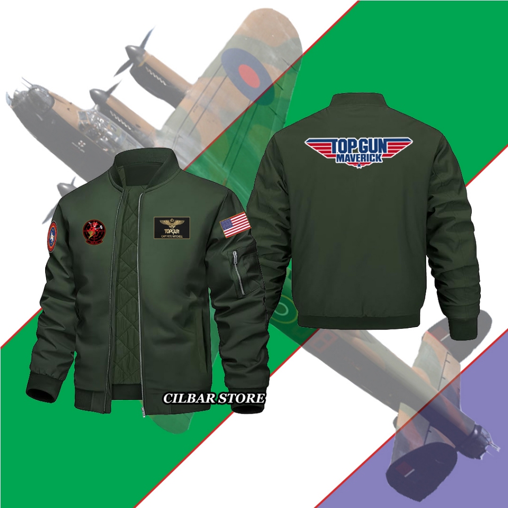 Jacket Motor Bomber Zipper  Pria Top Gun Army US Maverick Tentara Amerika Watherproof Unisex Terbaru