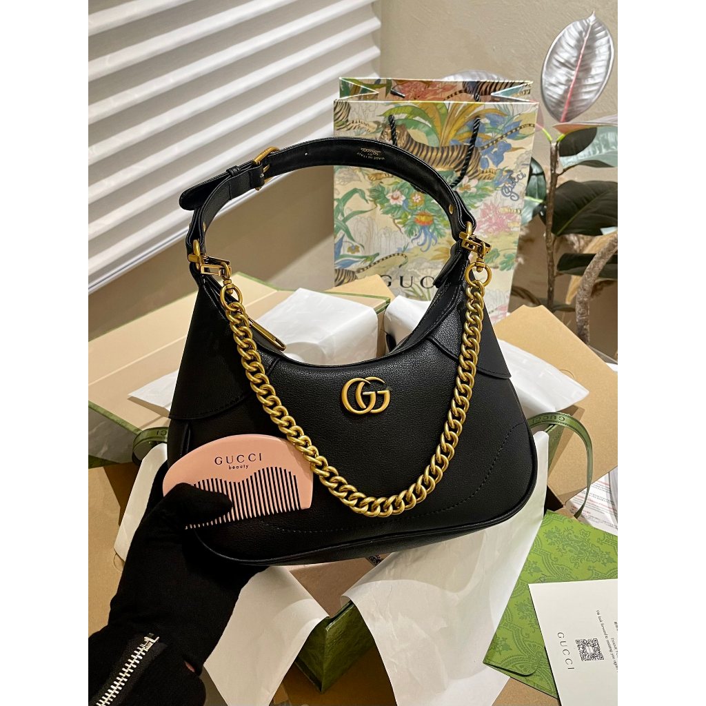 GUCCI Cowhide Half-Moon Bag Handle Bags Casual Women's Sling Shoulder Bags