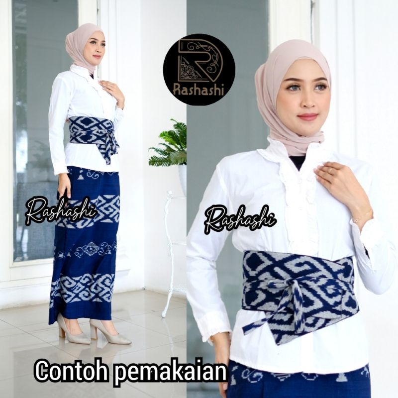 Obi tenun troso asli jepara obi belt motif etnik obi cewek obi pinggang wanita kantor warna biru nav