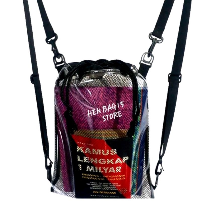 Tas Serut Ransel Transparan Gymsack Anti Air Pria Wanita Masuk Sepatu Olahraga Bahan PVC Mika Tebal