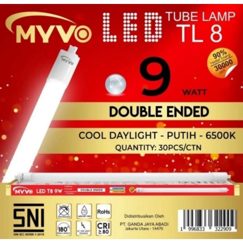 Lampu Tl led myvo / hinomaru 9W 60cm putih tl LED 9 Watt MYVO / Hinomaru TL8 lampu panjang led