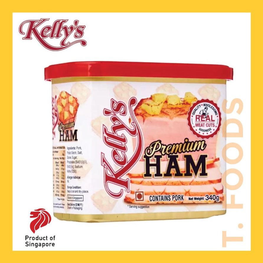 

GROSIR KELLYS PREMIUM HAM 34g PRODUCT OF SINGAPORE REAL MEAT CUTS SUPERIOR QUALITY gas