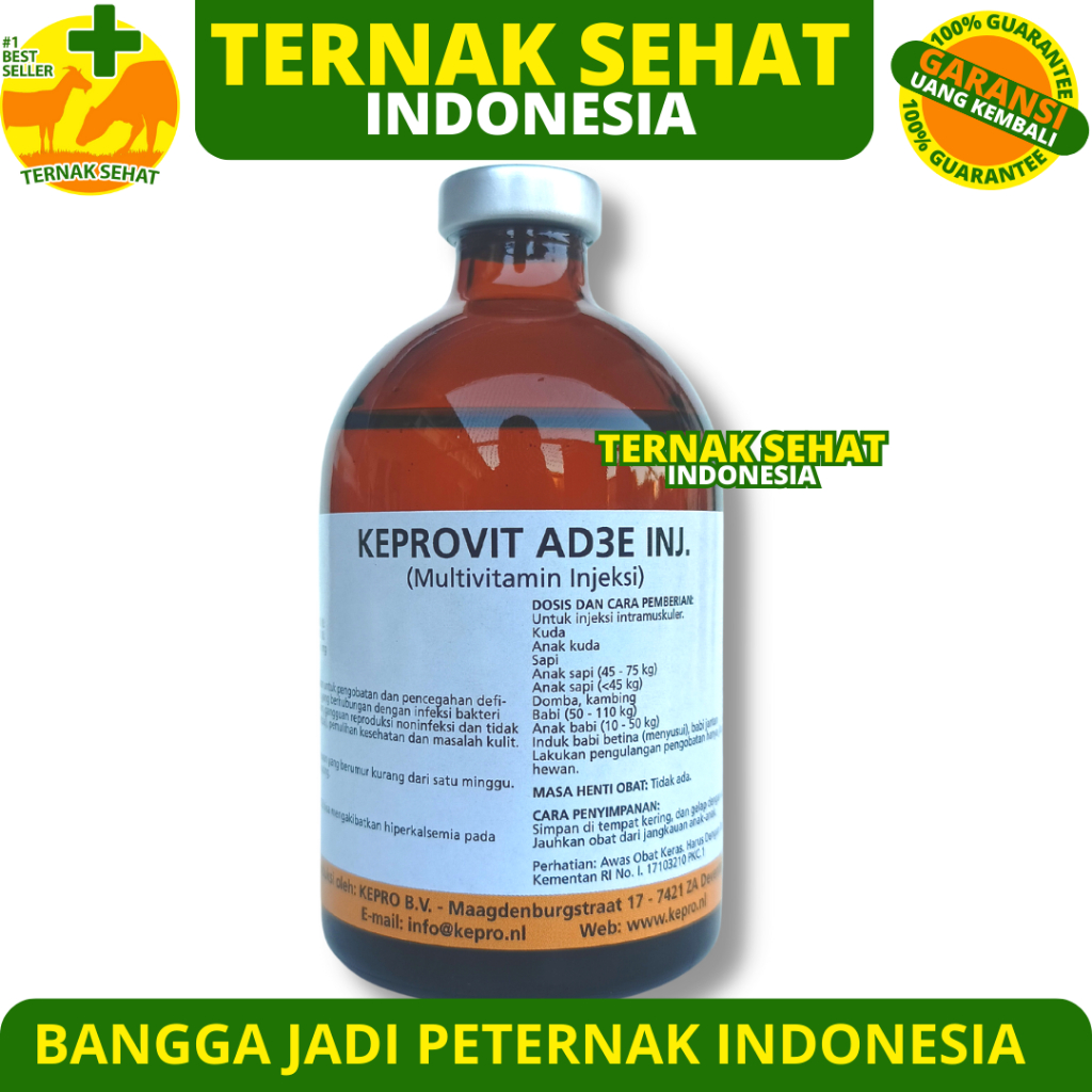 KEPROVIT AD3E INJ 100ML - Vitamin ADE Konsentrasi Tinggi Untuk Hewan Sapi kambing Domba Babi Kuda li