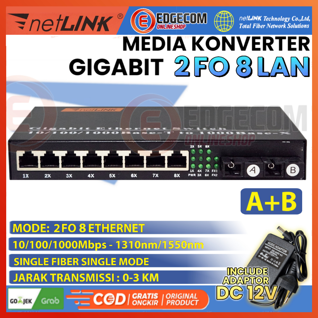 Media Konverter 2 FO 8 LAN 10/100/1000 LAN RJ45 Gigabit Ethernet Fiber Optic Media Converter Netlink