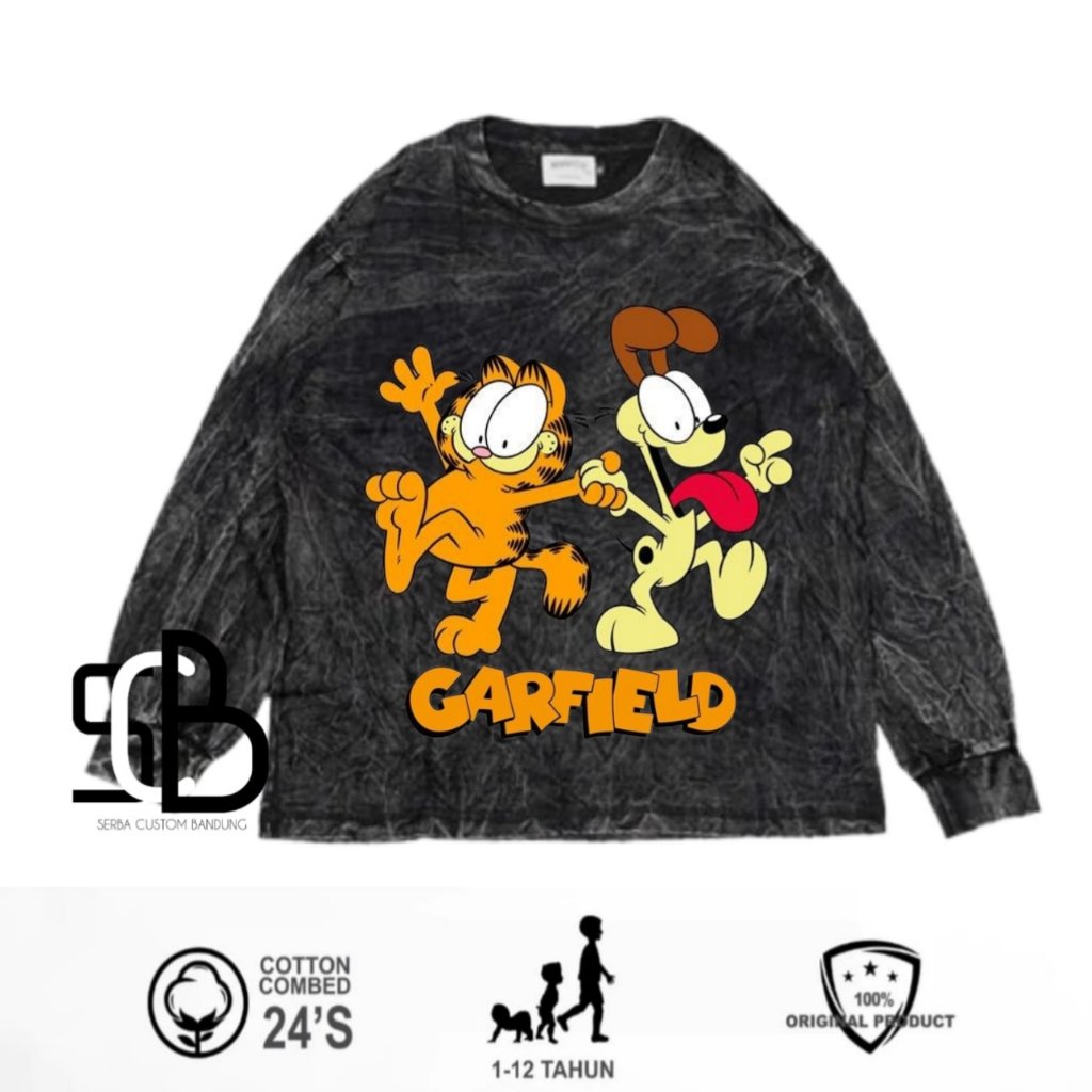 Kaos Atasan Anak Garfield Lengan Panjang Washed