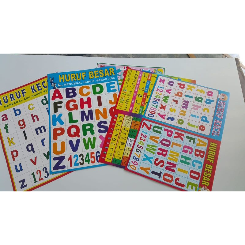 Poster edukasi anak belajar huruf angka dan Hijaiyah