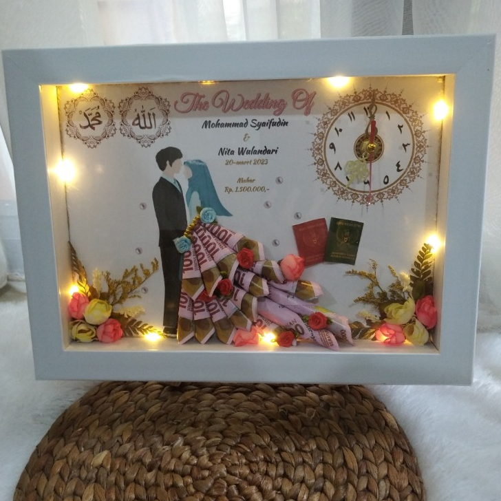 LANGSUNG JADI  Kado Nikahan/Wedding/Mahar/Walimatul Ursy/JAM/Bingkai 3D Premium/Pigura/35x25/Figura