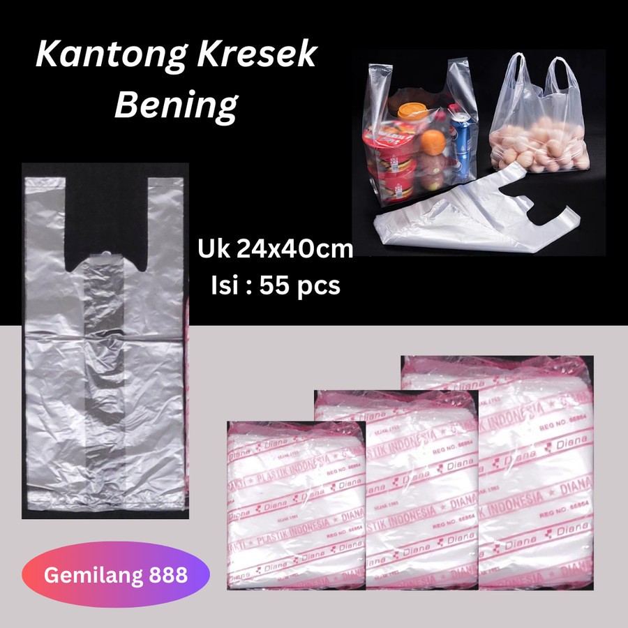kantong plastik kresek bening uk 15 / uk 24, plastik kresek jinjingan bening, kantong bening