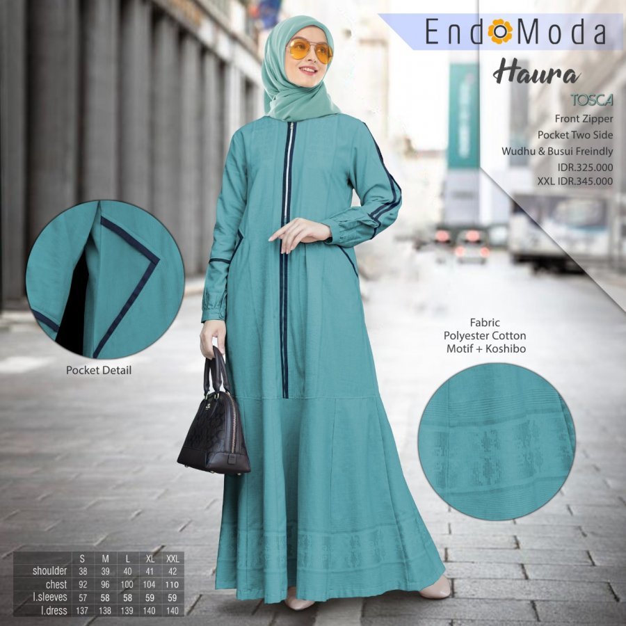 Endomoda Haura Gamis Wanita Muslimah - Bahan Polyester Cotton