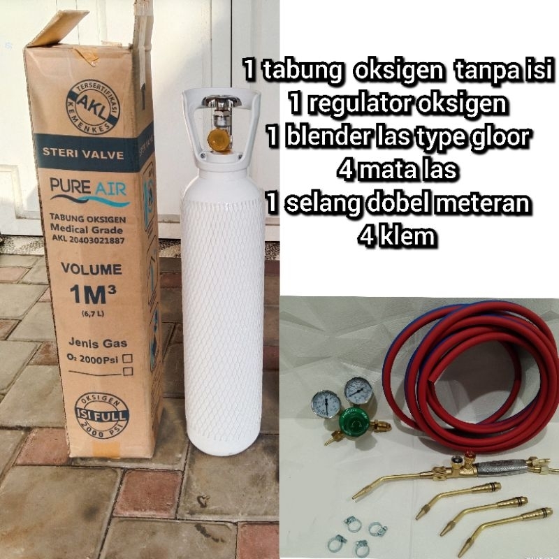 1 tabung  oksigen  tanpa isi1 regulator oksigen
1 blender las type gloor
4 mata las
1 selang dobel m