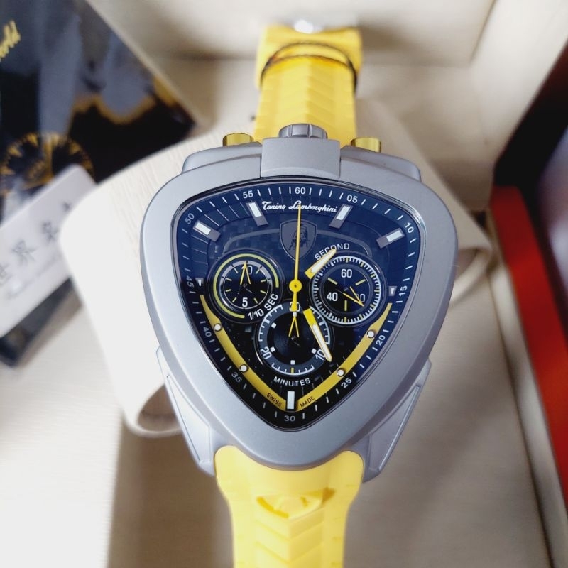 Torino Lamborghini Chrono Aktif Original Strap Rubber Yellow Jam Tangan Pria