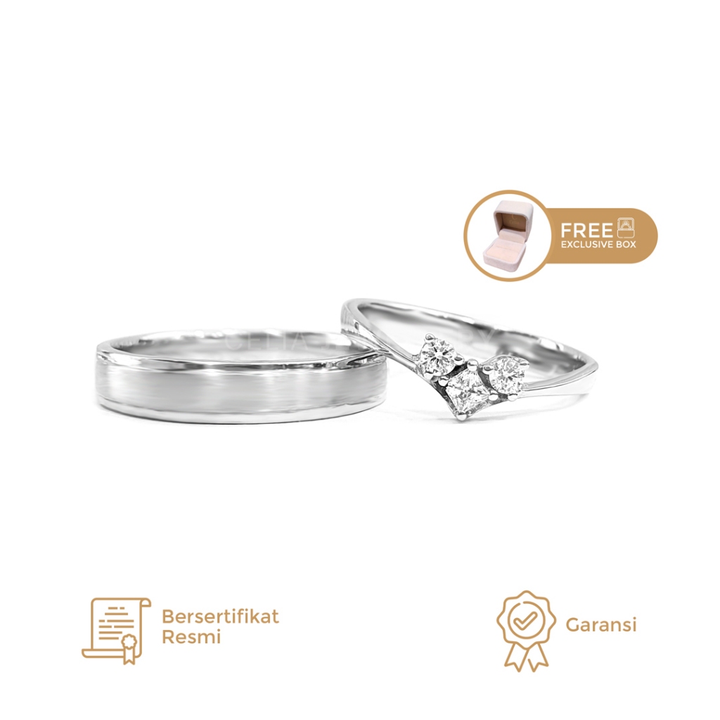 Celia Jewellery - Cincin Kawin Couple Emas Putih WR082 Cincin Nikah Cincin Tunangan Cincin Lamaran E