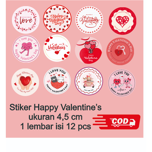 

stiker label happy valentine day stiker happy valentine's day hari kasih sayang stiker 4,5 cm (1lembar isi 12 pcs)