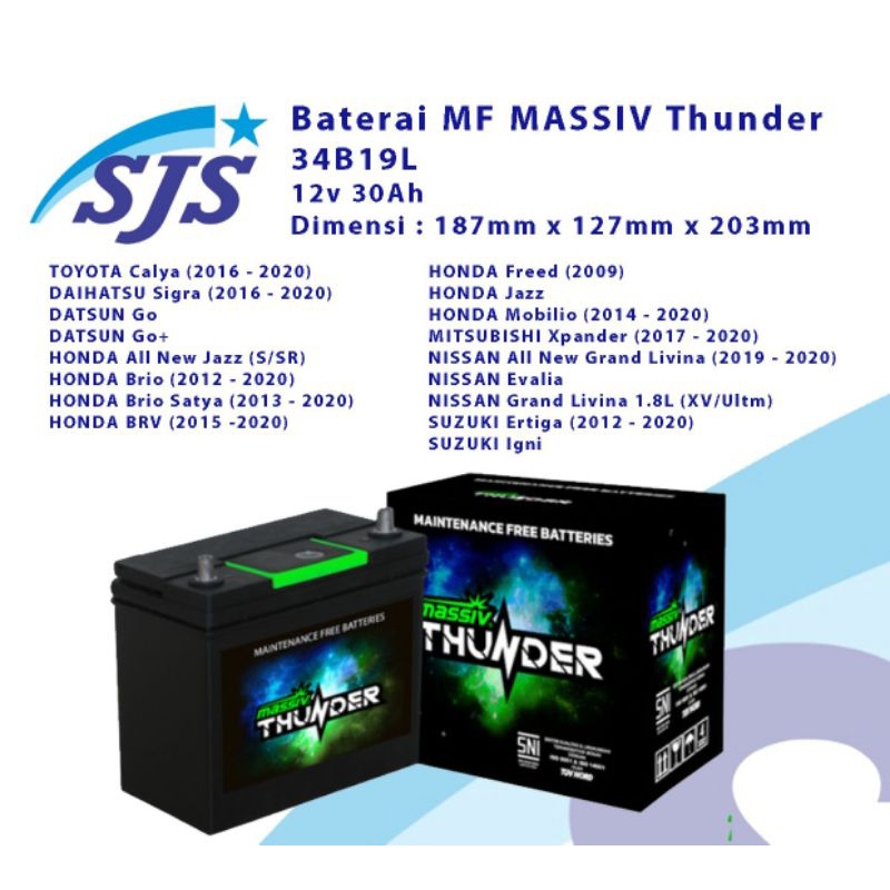 Aki kering Massive Thunder 34b19L 12v 30ah MF