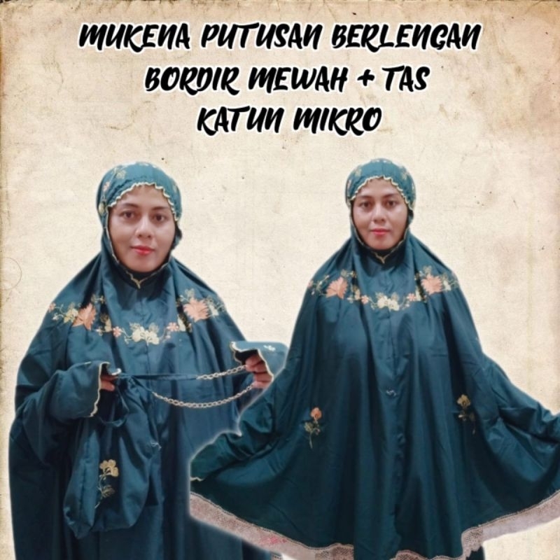 MUKENAH DEWASA MEWAH PUTUSAN BERLENGAN ( free tas rantai)