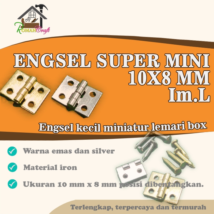 + paku Engsel super mini 10x8 mm Im.L Engsel kecil miniatur lemari box