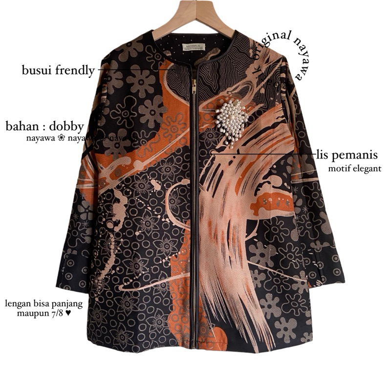 Batik Nayawa Sadira Blus Batik Wanita Warna Hitam Lapis Furing Trikot Free Custome Size Busui Frendl
