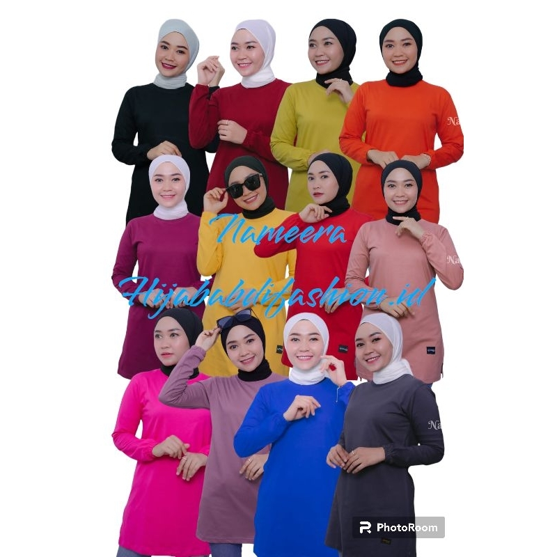 Tunik kaos wanita lengan panjang polos belah samping tangan kerut
