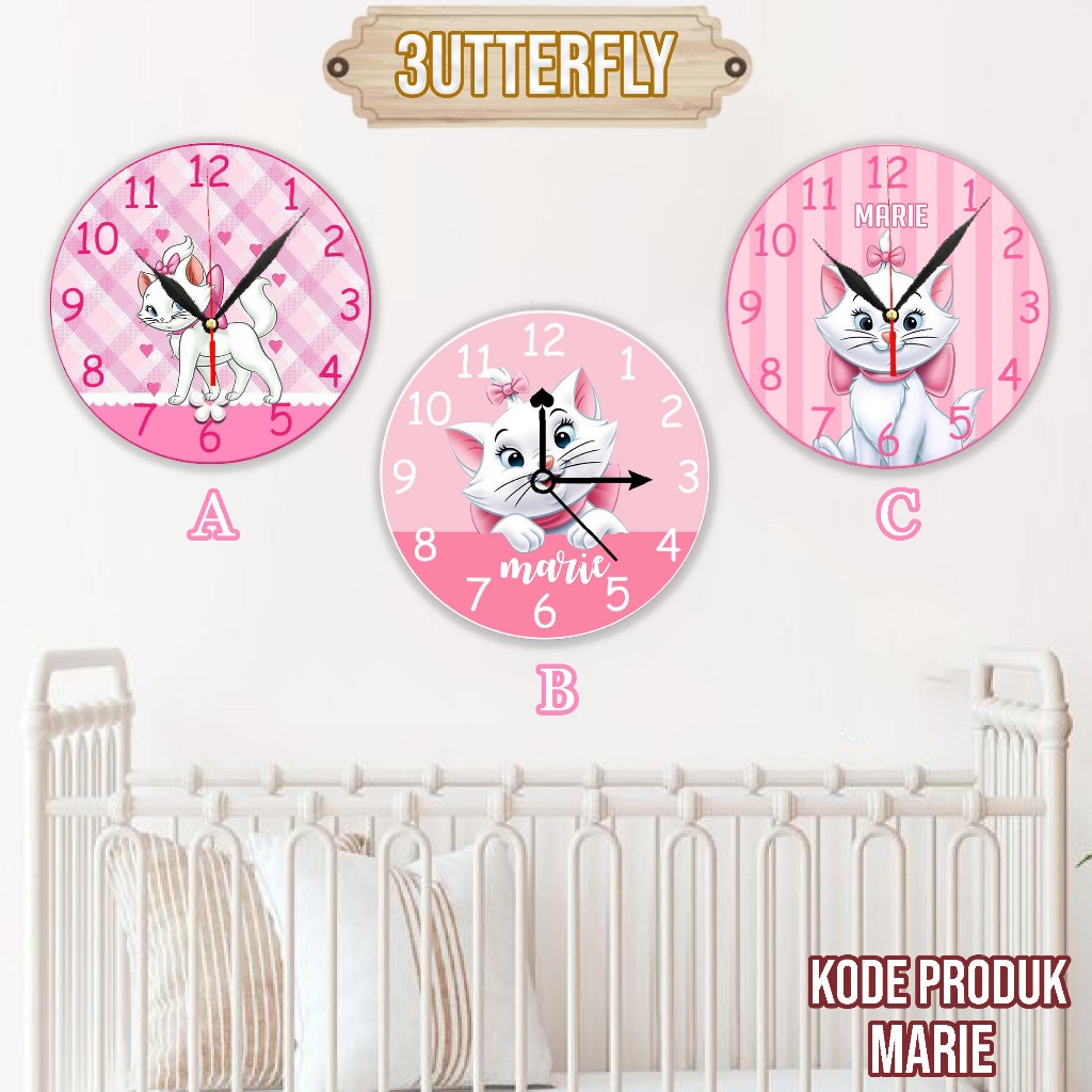 [JAM DINDING] Kayu Motif Marie Cute Cat Dekorasi Pajangan Dinding